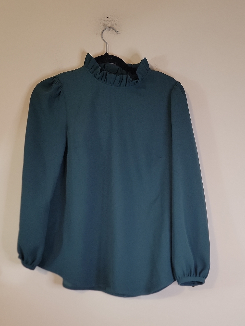 Women’s Teal Long-Sleeve Ruffle-Neck Blouse J. Crew NWT